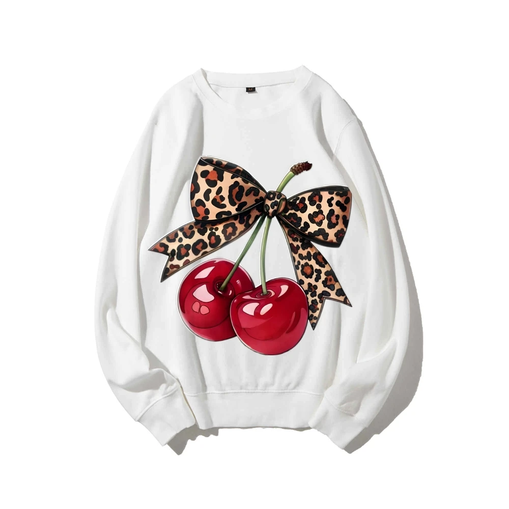 

Y2k Graphic Sweatshirt Cherries with Leopard Bow Print Bold Cute - Looking Soft Fabric for Fashion - Forward Casual Looks