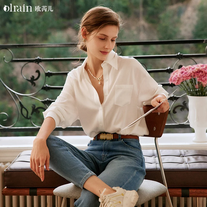 

OLrain French White Shirt Women's Spring 2025 New Light Ripe Hong Kong Style Casual Shirt O22CC60629