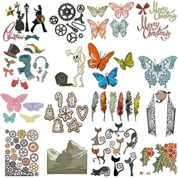 Metal Cutting Dies For Christmas Halloween DIY Scrapbook Album 3D Greeting Card Decoration Butterfly Feather Gear 2022 New