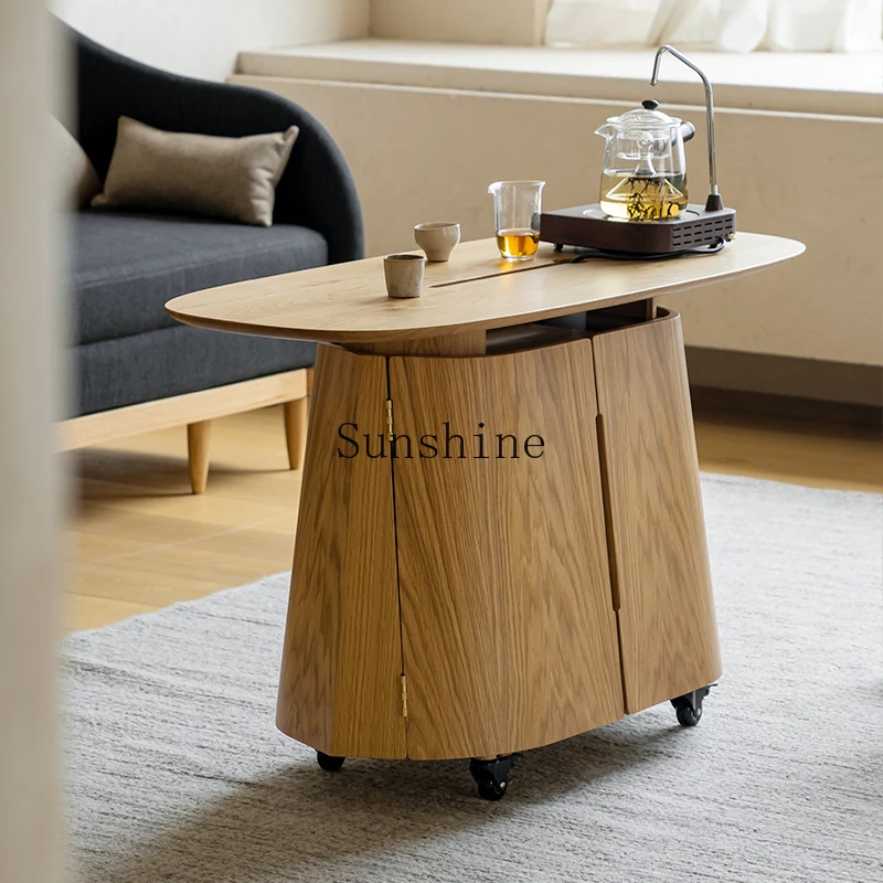 

Movable solid wood tea table living room household small apartment creative design high-end side table