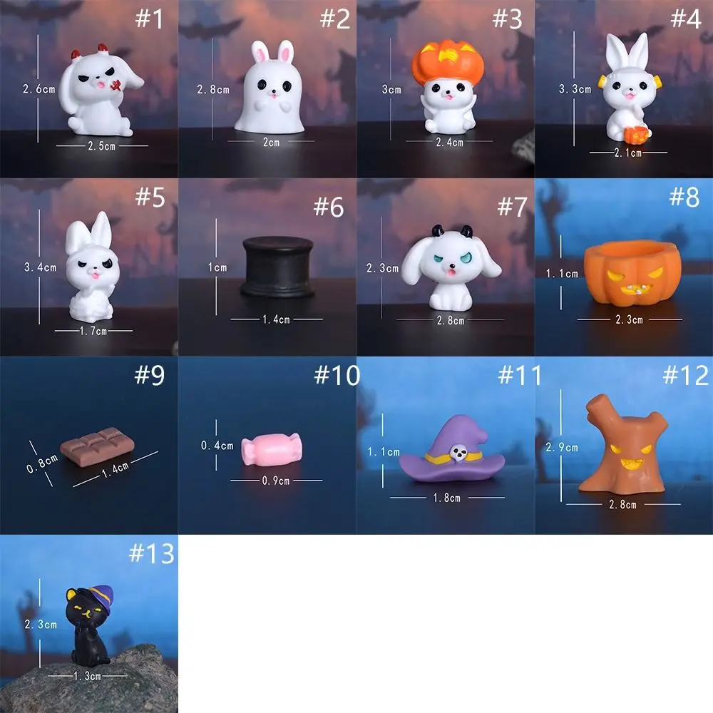 Cartoon Halloween Rabbit Ghost Figurines Resin Craft Mini Rabbit Halloween Micro Figurine Cute Pumpkin Black Cat