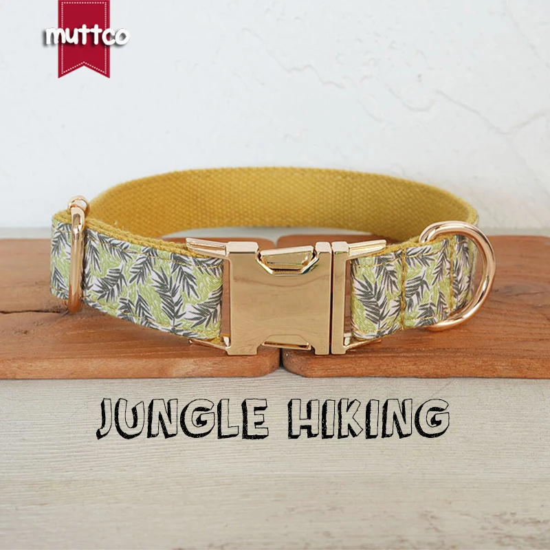 

MUTTCO this collar with a palm leaf pattern is mainly black, green JUNGLE HIKING presenting a tropical style 5 sizes UDC156