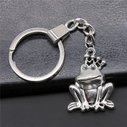 Fashion Antique Silver Color 34x25mm Frog Prince Frog Charms Pendants DIY Men Car Key Chain Ring Holder Keyring Gift