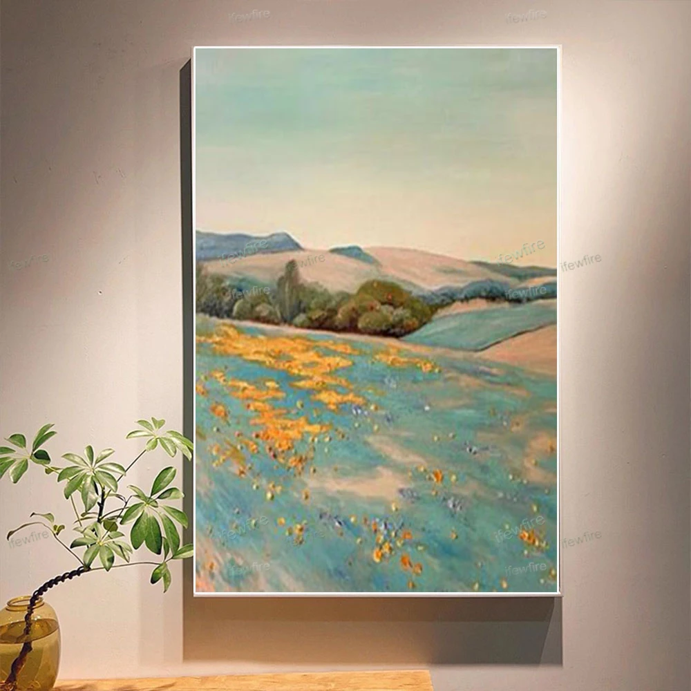 Mintura Wall Pictures For Living Room Oil Paintings On Canvas Hand Painted Green And Gold Picture Office Decor Wall Art No Frame