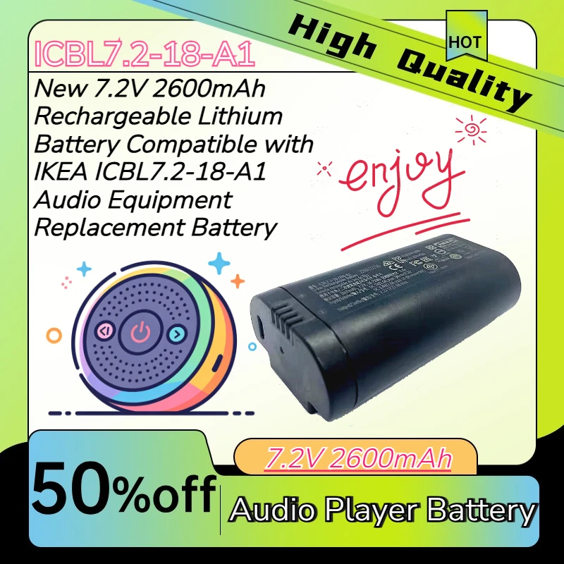 

New 7.2V 2600mAh Rechargeable Lithium Battery Compatible with IKEA ICBL7.2-18-A1 Audio Equipment Replacement Battery