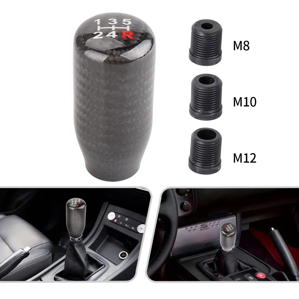 Universal Car Auto 5 6 Speed Carbon Fiber Gear Shift Knob Stick Shifter Lever Manual Automatic Transmission AT MT