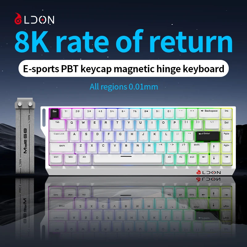 Игровая клавиатура LDON Mide 68PRO, 8000 Гц с магнитным переключателем и колпачками для клавиш из ПБТ, проводной USB RGB для киберспорта