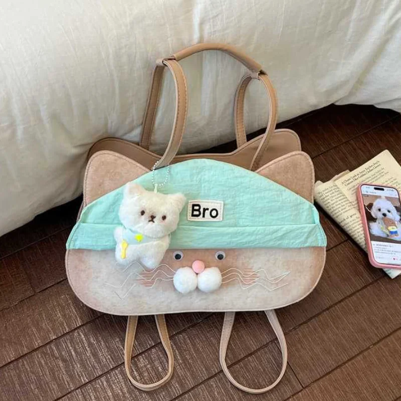 Cute Cartoon Cat Backpack Japanese Large Capacity Casual Shoulder Bag Student Daily Commuter Handbag Women's Preppy Backpack