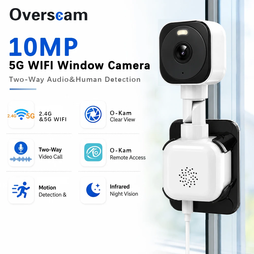 Mini 5K 10MP Window Camera 2.4&5Ghz Wifi Indoor Outdoor Dual Cameras Color Night Vision Motion Detection Home Security O-Kam APP