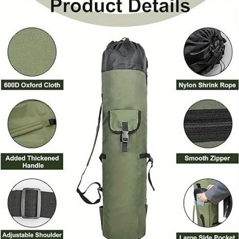 Wholesale Promotion Black Green Large Capacity Lightweight Durable Multifunctional Fishing Bag Fishing Gear Storage Bag Shoulder Hand-carrying Fishing Rod Bag Sea Fishing Bag Barrel Fishing Rod Bag