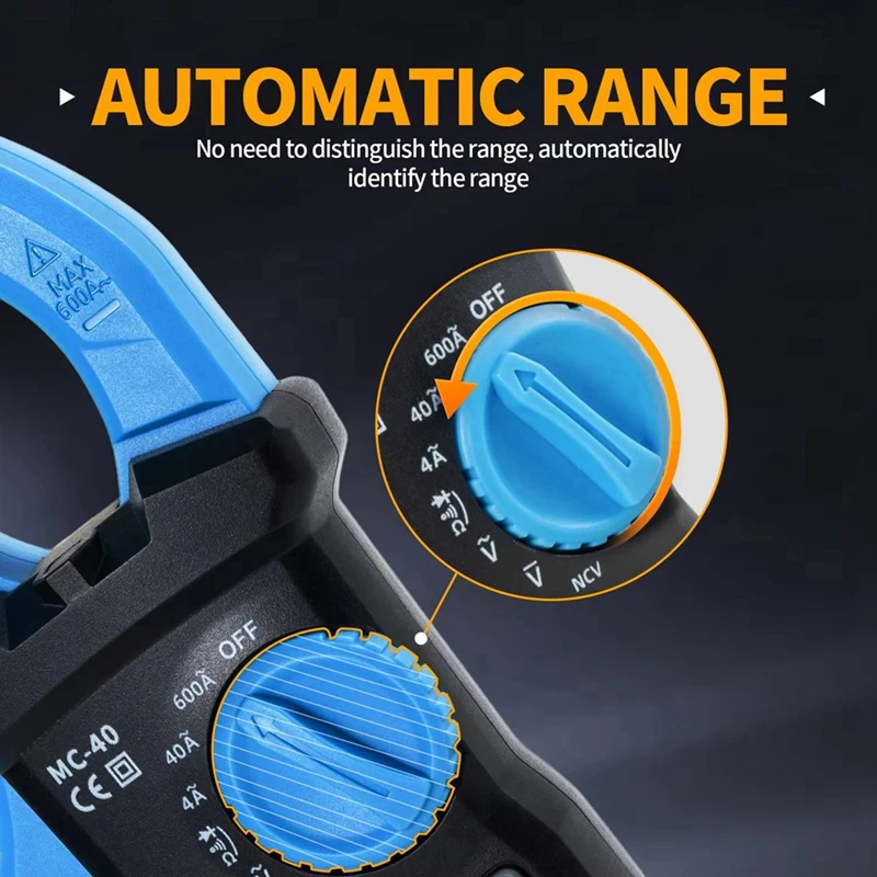 MC-40 Clamp Meter มัลติมิเตอร์แบบดิจิตอลแรงดันไฟฟ้า AC DC 600V AC 600A ไดโอด NCV ทดสอบโอห์ม 6000 นับ True RMS Auto Range