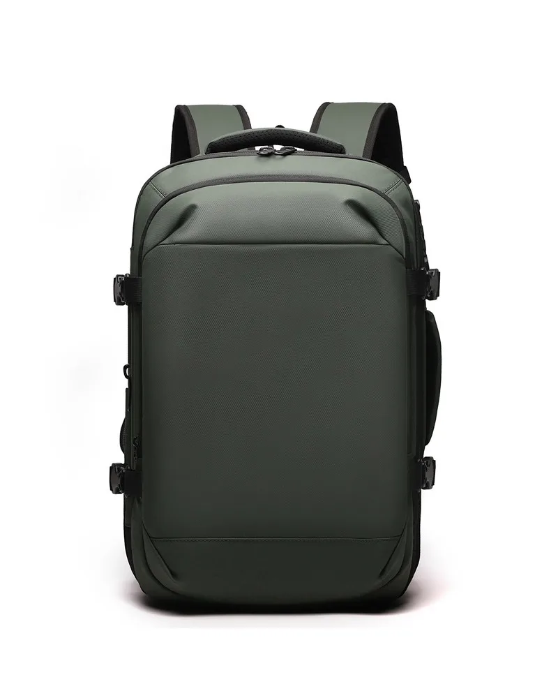 Army green functional travel laptop backpack with adjustable straps water resistant fabric suitable for business trips outdoor