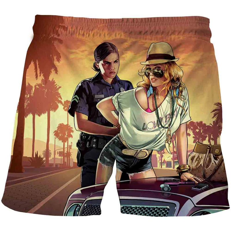 

New GTA 5 Grand Theft Auto Game 3D printed swimming trunks Men Summer Casual Shorts Beach Pants boys Swimwear Vacation Beachwear