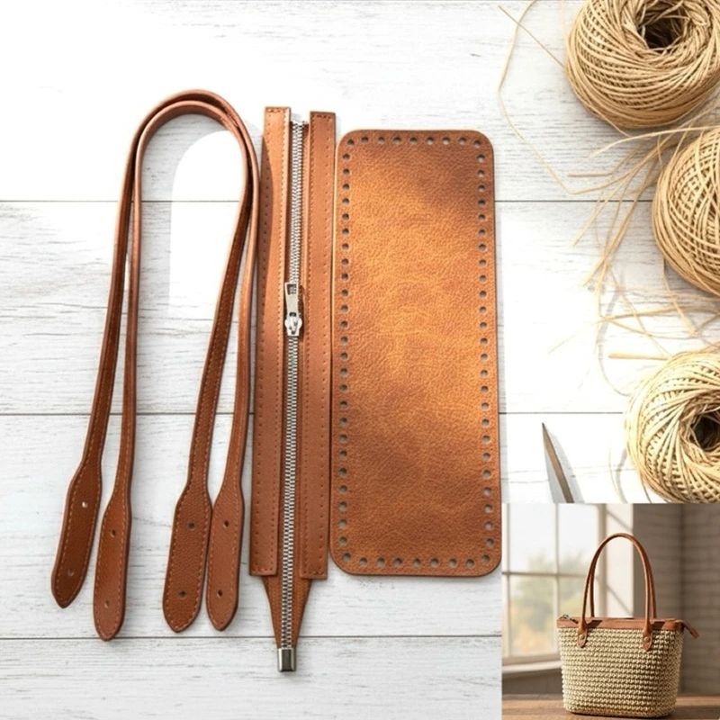 

62KE PU Leather Shoulder Bag Knitting Kits DIY Crochet Bag Making Bag Handles Zipper Bag Bottom Shaper for Crochet Handbags