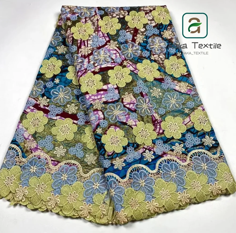 

New African Wax Lace Fabric Good Quality Tissu Ankara Pagne 100 Cotton Material Tissu 3D Embroidery Batik For Sew