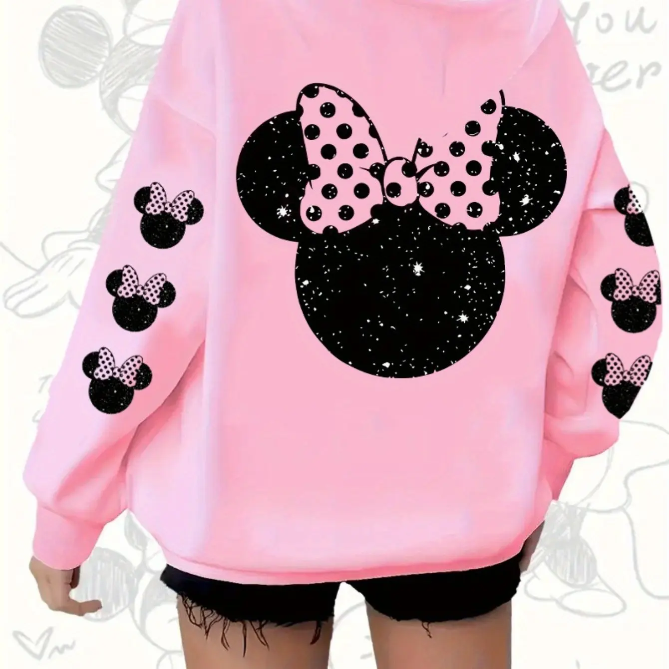 

Disney Boys Girls Pullover Hoodies Minnie Mouse Cute Bowknot Print Soft Comfy Stylish Relaxed-Fit Street Casual Autumn Winter