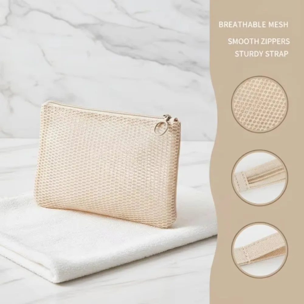 Multi-purpose Double Zipper Mesh Organizer Pouch Polyester Multi-size Makeup Bag Dual-Layer Cosmetics Pouch Travel