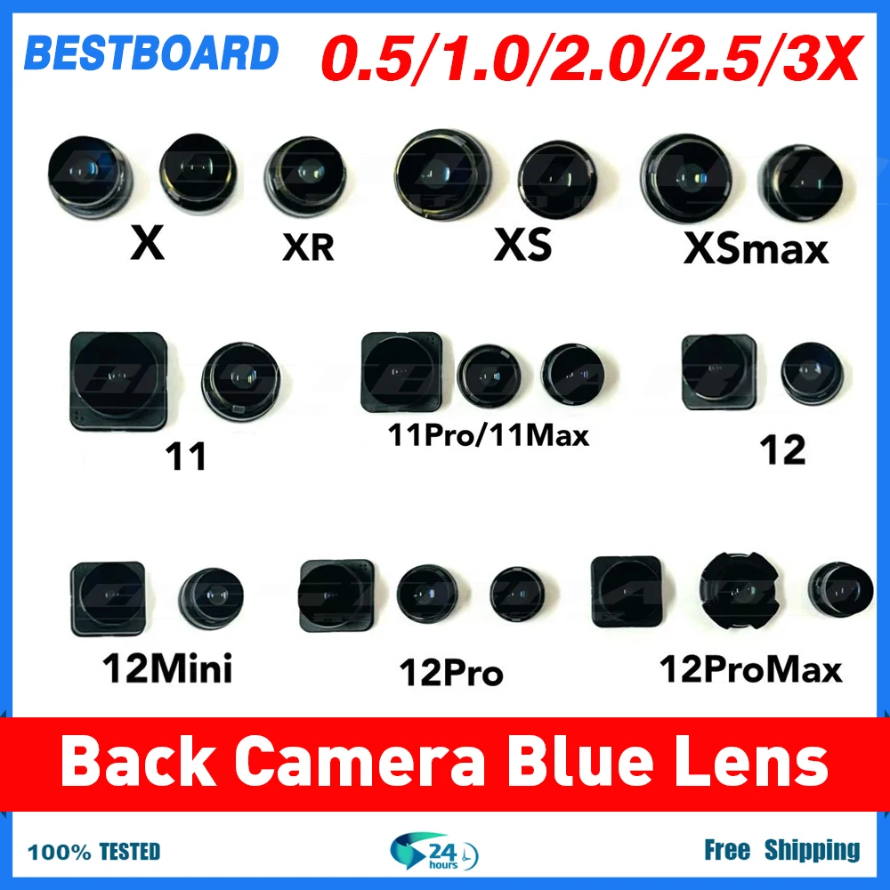 Rear Camera Blue Lens Replacement for IPhone 7 8 Plus X XS XR XSM 11 12 13 14 15 Pro Max Mini Back Camera Repair Replace Parts