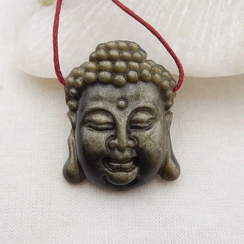 

Natural Stone Gold Obsidian Handcarved Buddha Head Pendant Bead 31x24x9mm 8g Semiprecious Fashion Jewelry Necklace Accessories