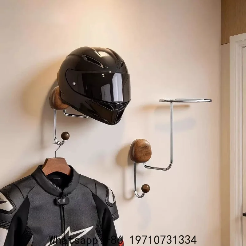 Walnut Locomotive Helmet Hook Electric Vehicle Light Luxury Household No Punching Wall Helmet Solid Wood Shelf