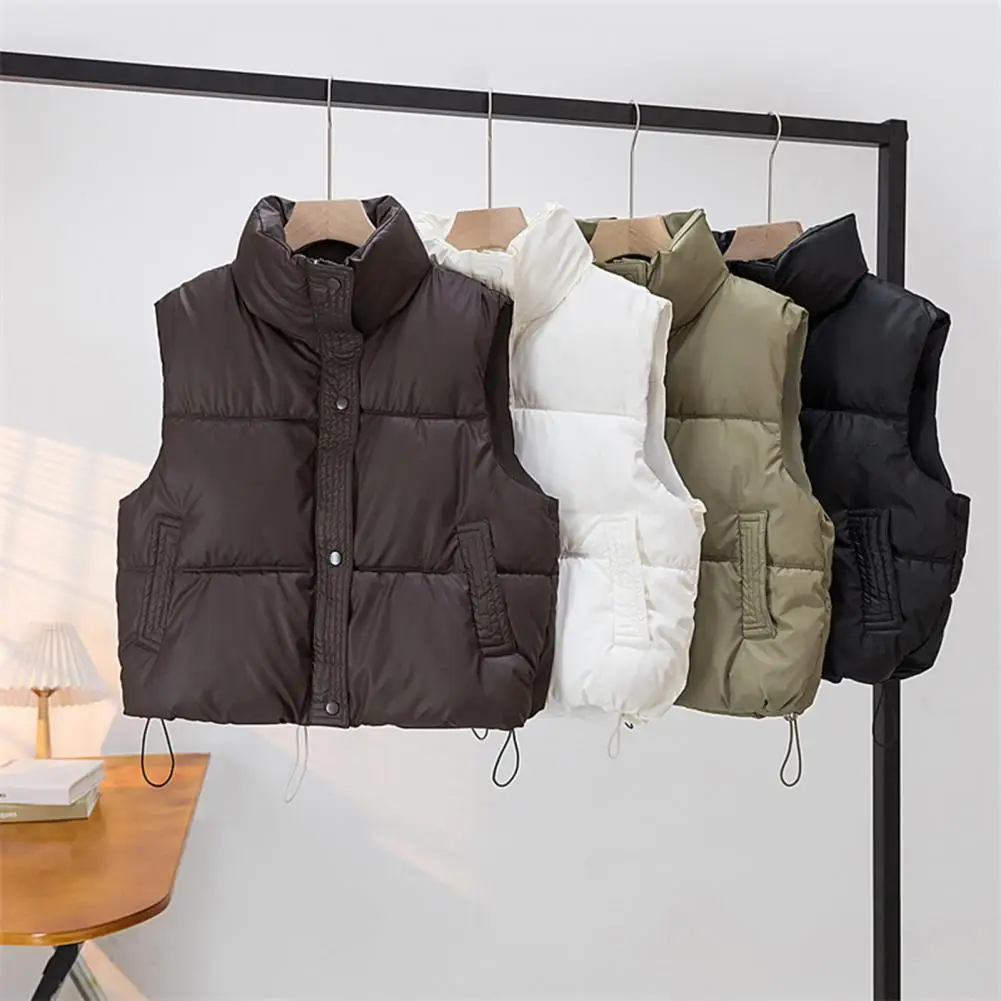 

Women Vest Coat Lightweight Women Vest Women's Winter Padded Vest Coat with Stand-up Collar Drawstring Hem Outdoor Down for Heat