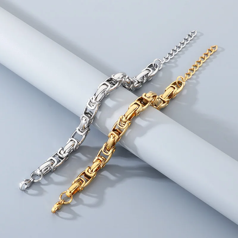 Trendy Loop Chain Bracelet - Hipster Style 10mm Elliptical Emperor Knot Byzantine Chains Stainless Steel Jewelry For Mens 8.26in