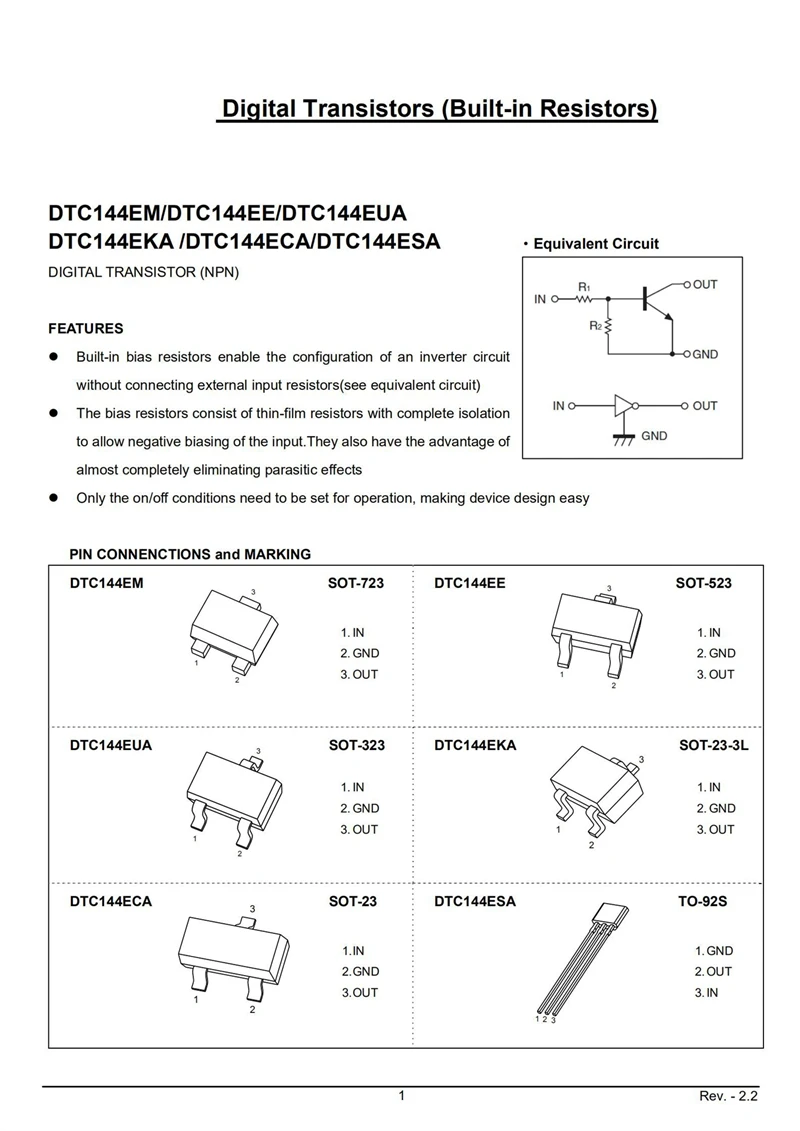 (50 ชิ้น) DTC144ECA เครื่องหมายรหัส 26 SMD พร้อม Damped Triode SOT-23 ทรานซิสเตอร์ดิจิตอล NPN