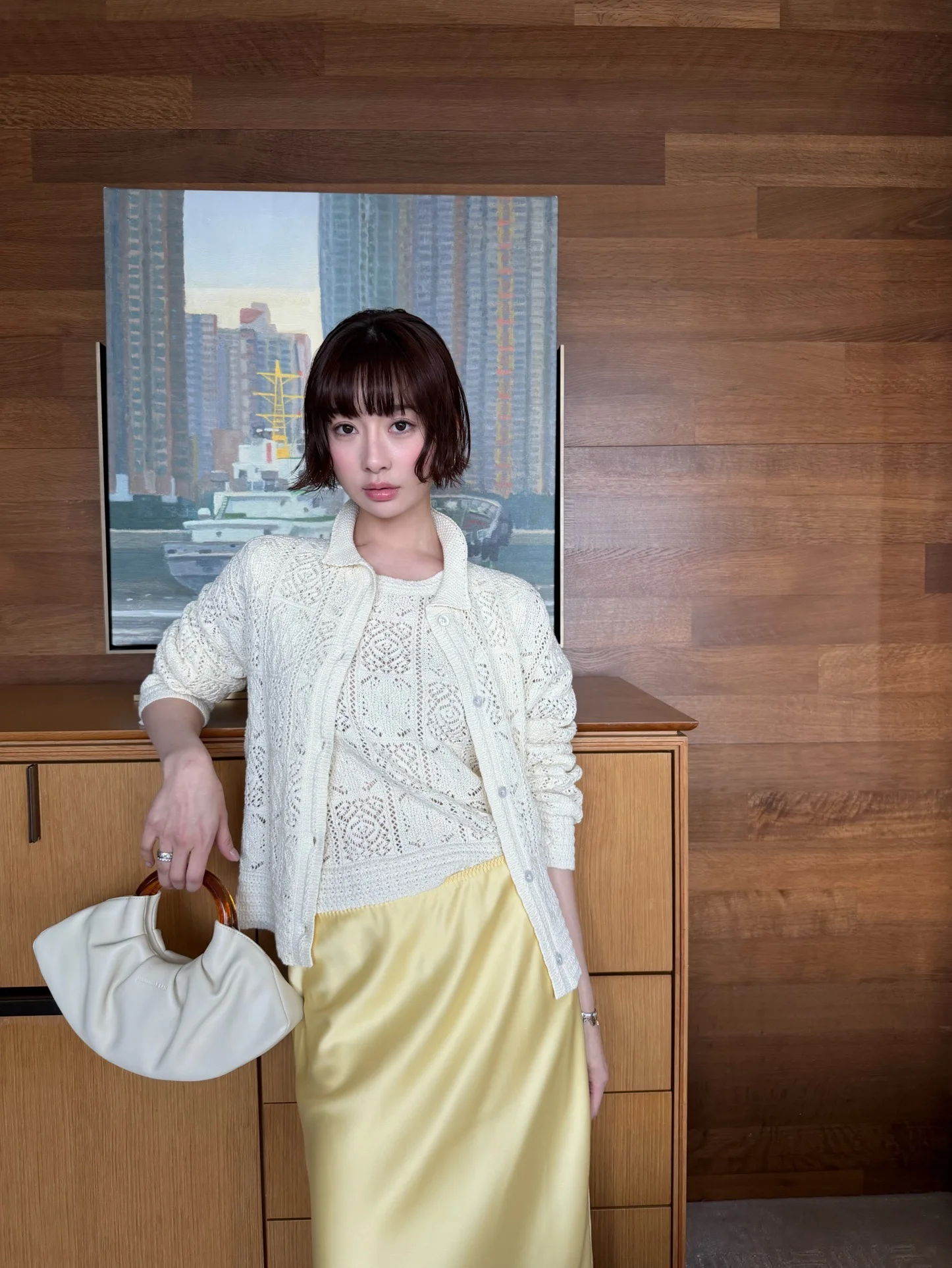 

Gentle Sle Knitted Hollow out Embroidery Top And Vest Set Women's Cotton Long Sve Turn-down Collar Cardigan Two-piece Set