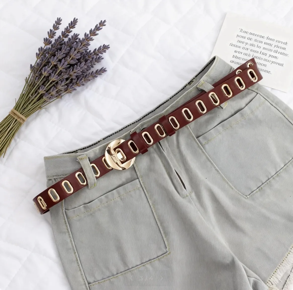 Korean-Style Versatile Fashionable Hollow Decorative Belt for Women with Metal Eyelets
