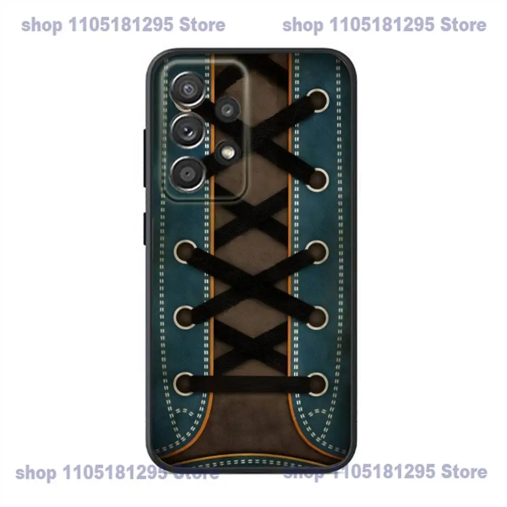 パーソナライズされたスニーカーレース柄のスマホケース、Samsung S25、24、23、22、21、20、Ultra、10、10E、Plus、Note20用、ブラックケース