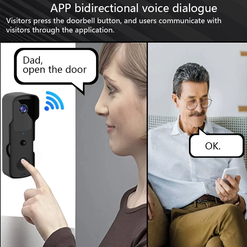 Smart Video Doorbell with Night Vision Waterproof 1080P FHD Camera Digital Visual Intercom WiFi 2.4G Tuya Compatible Door Bell