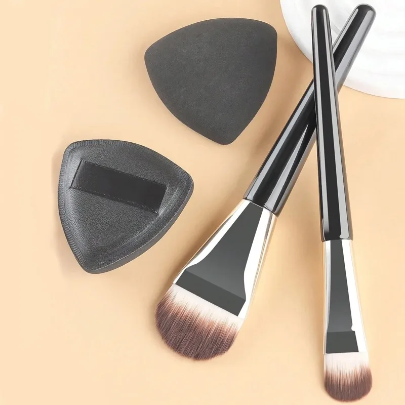 Professional Foundation Brush Set with 2PCS Powder Puff Brown Head Liquid Foundation Shadow Concealer Brushes Women Makeup Tools