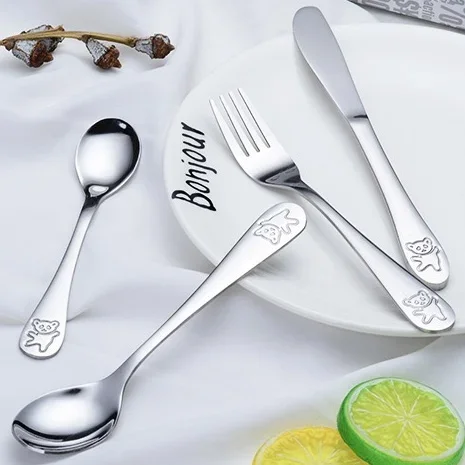

# Wholesale Cartoon Bear Children's Cutlery Knife Children's Spoon Fork Steel Set #