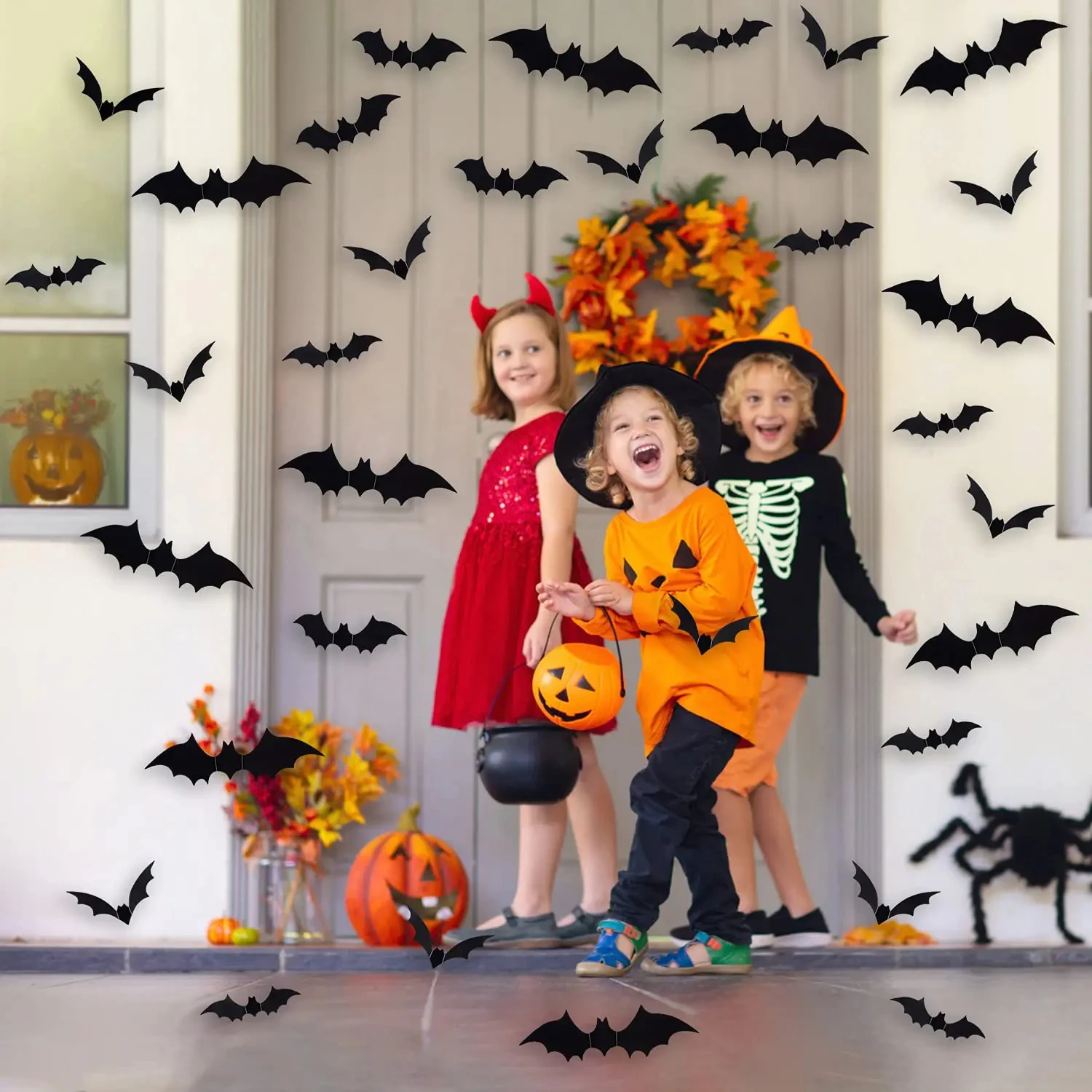 3D Schwarze PVC Fledermaus- und Spinnen-Wandaufkleber, Gruselige Halloween-Dekorationen, Party-Requisiten, DIY Heim- und Bar-Deko, Spukhafte Ornamente – Detail 14