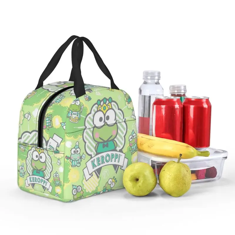 Custom Kawaii Keroppi Lunch Bag uomo donna Cooler scatole per il pranzo isolate termicamente per bambini in età scolare