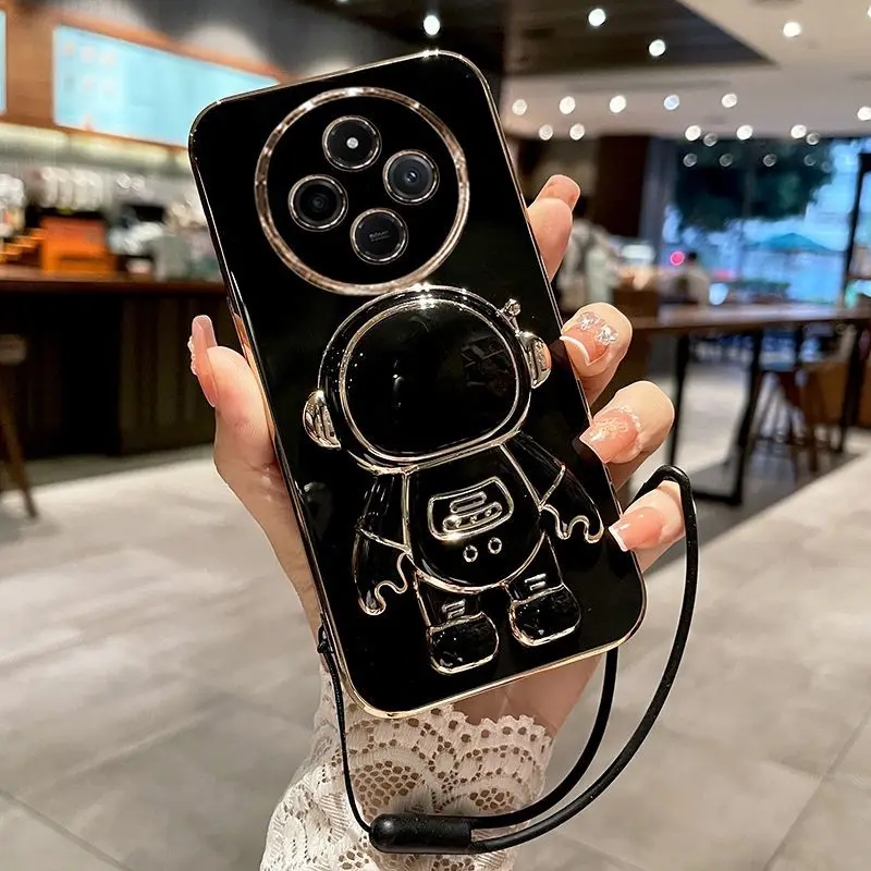 Case For POCO C75 Redmi 14 C A4 Cover Fashion Electroplating TPU Soft Case For POCO C 75 Astronaut Lanyard Shockproof Bumper
