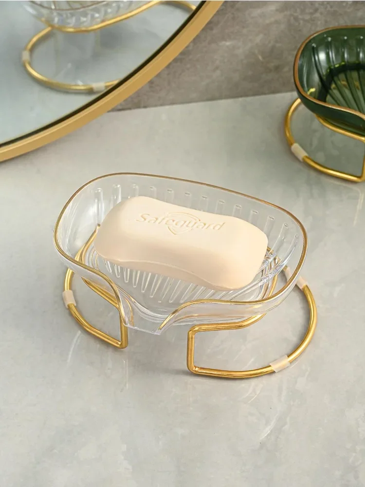 Bathroom Soap Tray Rack Light Luxury Soap Holder with Drain Water Toilet Shower Soap Storage Case Container Bathroom Gadgets