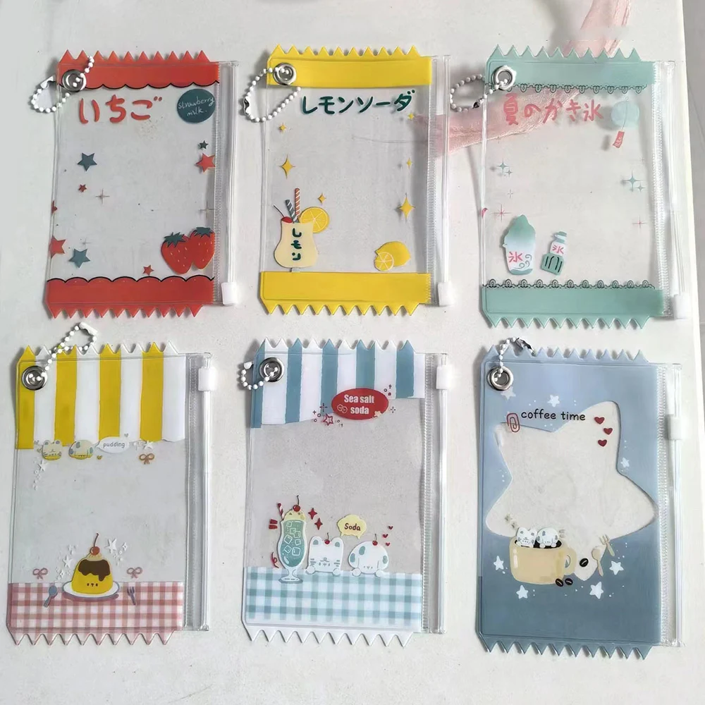 Cartoon Cute Transparent Card Storage Bag Striped Pendant Photo Card Holder Japanese Candy Bags Keychain Bag Accessories