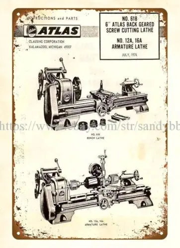 1976 ATLAS CRAFTSMAN Lathe tools woodworking equipment man cave metal tin sign