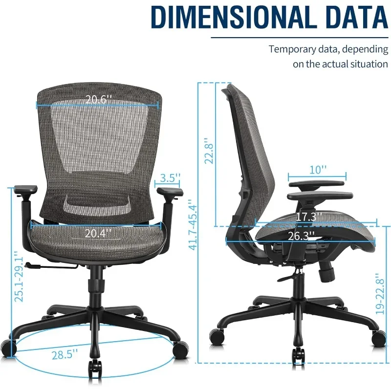 Ergonomic Computer Desk Chair,Sturdy Task Chair- Adjustable Lumbar Support & Armrests,Tilt Function