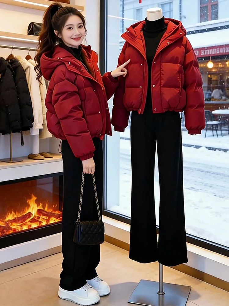 Thiened Fce forrado com capuz para baixo Jaet feminino casacos quentes solto ajuste outono inverno coreano sle preenchimento de fibra de poliéster