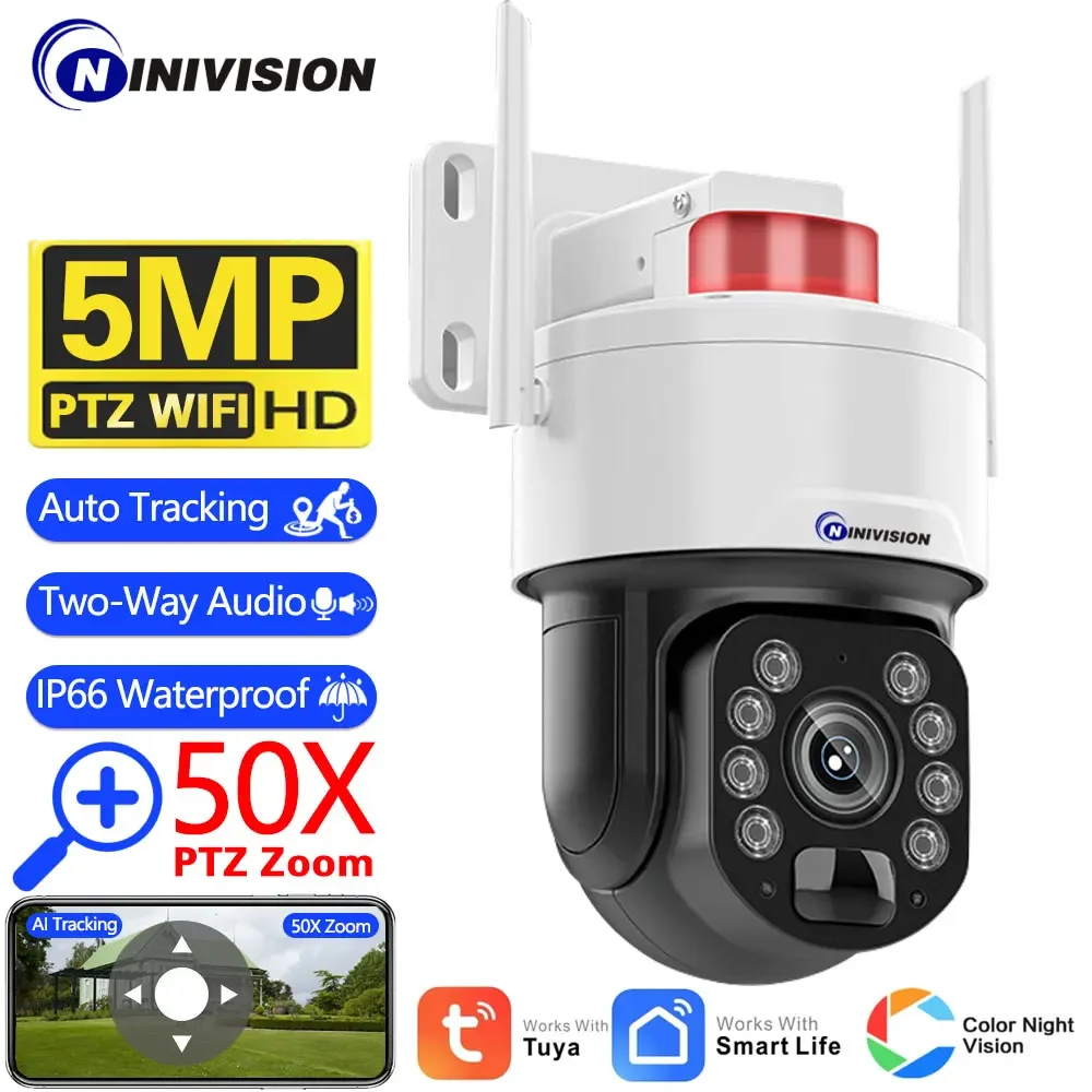 

5MP Audio Surveillance IP Camera 50X Optical Zoom Human Detection PTZ CCTV 200M Night Vision Security WiFi Cam Tuya Smart Life