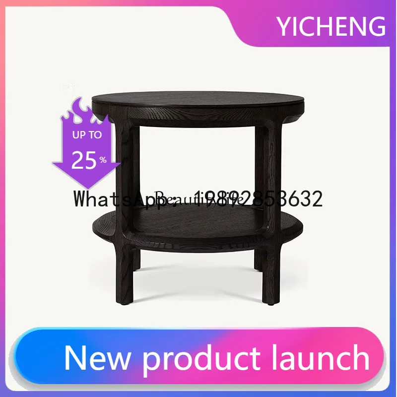 

QQ American rural solid wood movable coffee table round simple oak corner table