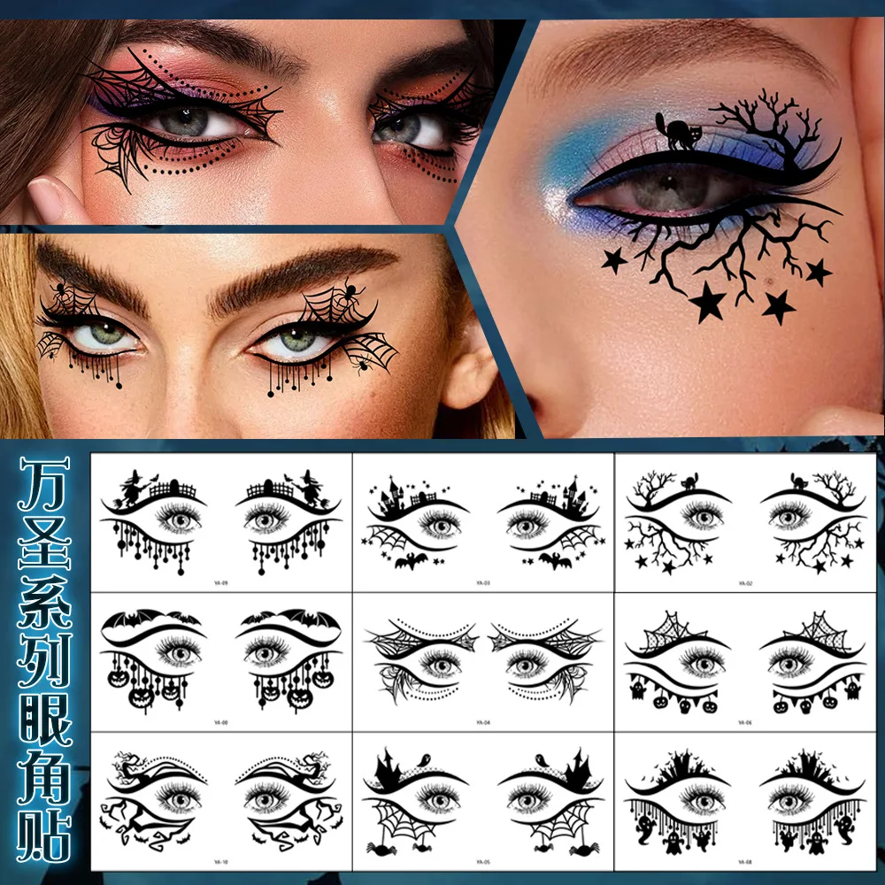10 Sheets Halloween Eye Corner Temporary Tattoo Stickers Waterproof Premium Face Makeup for Party Masquerade Daily Use