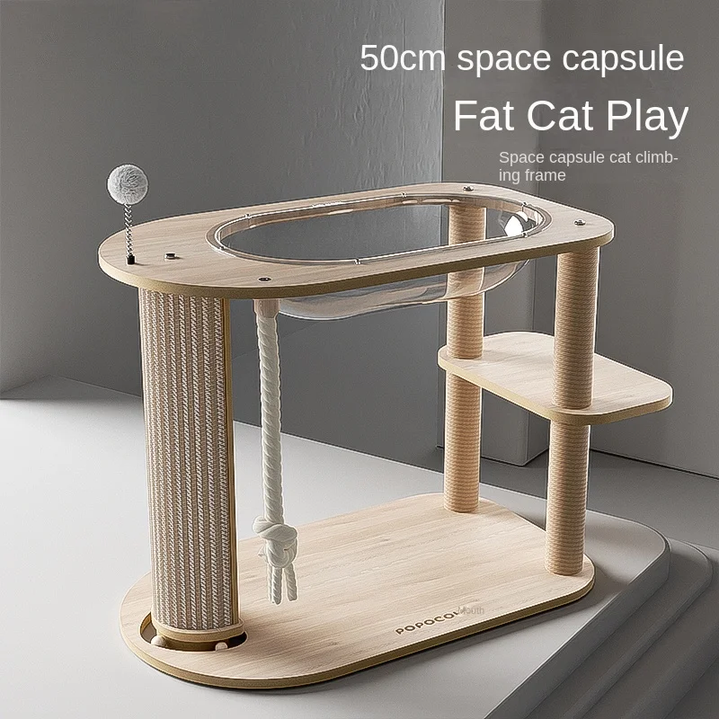 Compact and Sturdy Cat Tree with Space-Saving Design and Integrated Scratching Surface for Maine Coons