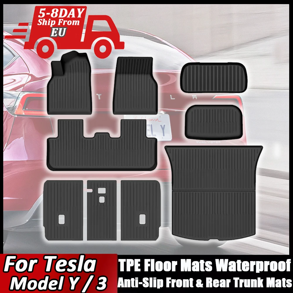 Pour Tesla tapis de sol modèle Y 2020-2025 modèle 3 Highland tapis de coffre de voiture tapis de bagage TPE imperméable anti-dérapant ensemble tapis de revêtement de sol