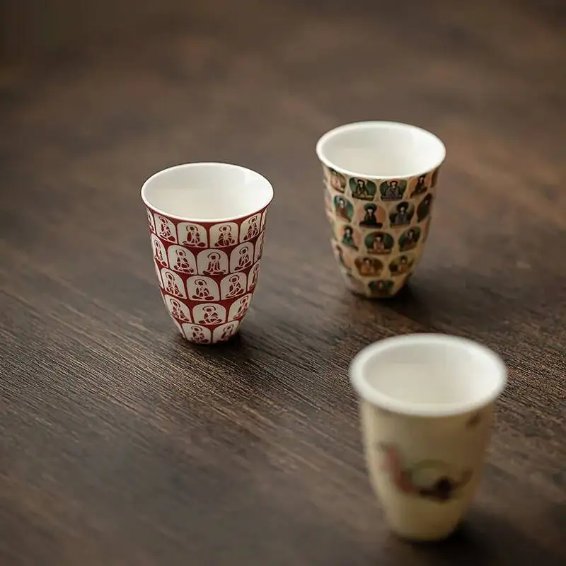 Thousand Buddha White Porcelain Colorful Incense Cup Flying Series Creative Indoor and Outdoor Ceramic Tea Set Tea Cup Drinking