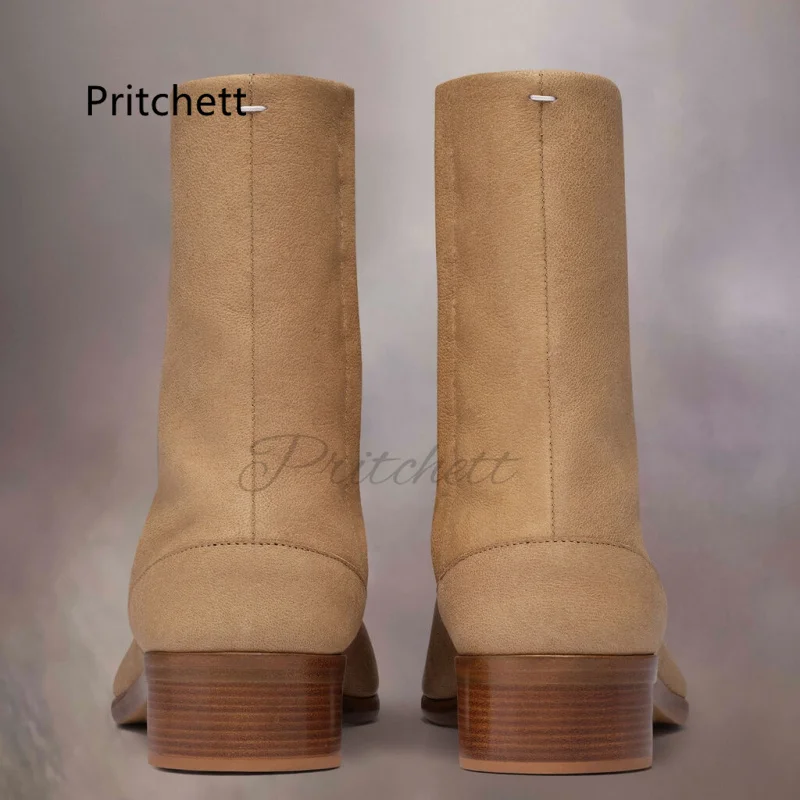 Split Toe Tabi Boots for Men Women Solid Colors Genuine Leather Ankle Boots 3Cm Round Heels Novelty Designer Style Couple Shoes