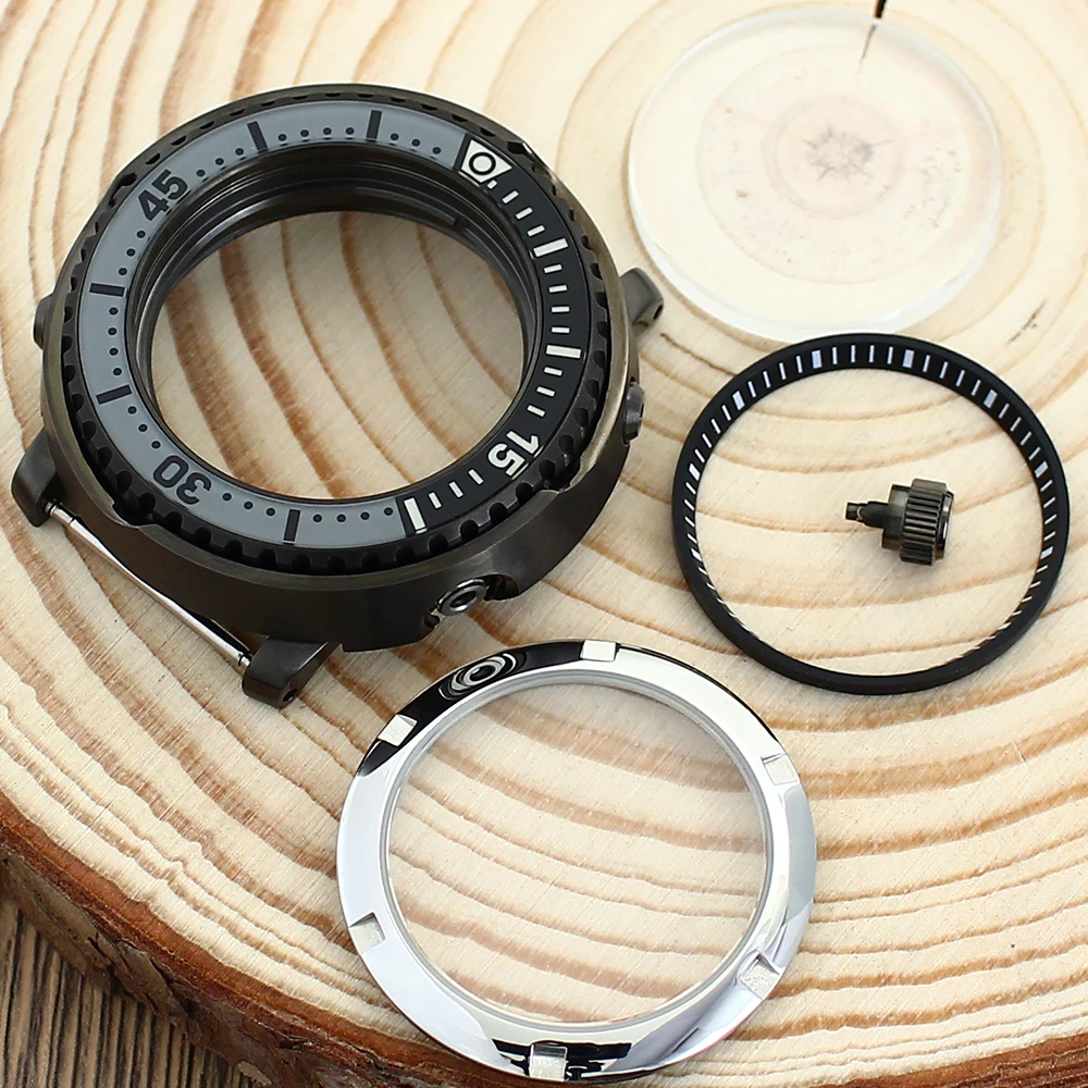 NH35 التونة المعلبة ساعة حالة الياقوت والكريستال والزجاج 100 متر مقاوم للماء لحركة Seiko NH35 NH36/34 4R36 المعلبة استبدال حالة وزارة الدفاع