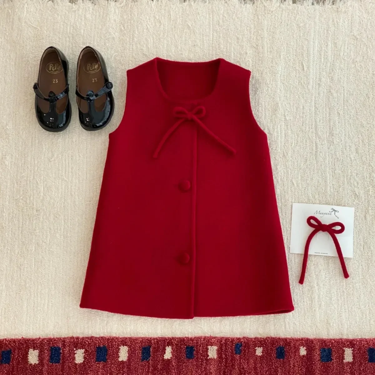 

Baby Girl's Red Woolen Dress 2026 Autumn/Winter Children's Christmas Princess Dress New Year's Vest Dress for Kids